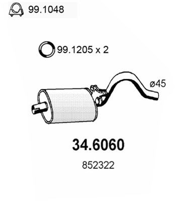 346060 ASSO Средний глушитель выхлопных газов