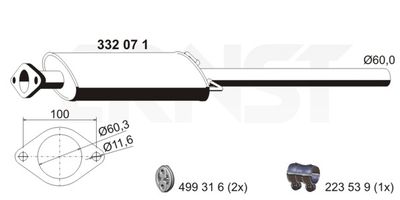 332071 ERNST Средний глушитель выхлопных газов