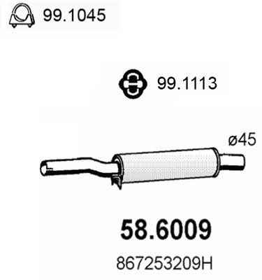 586009 ASSO Средний глушитель выхлопных газов