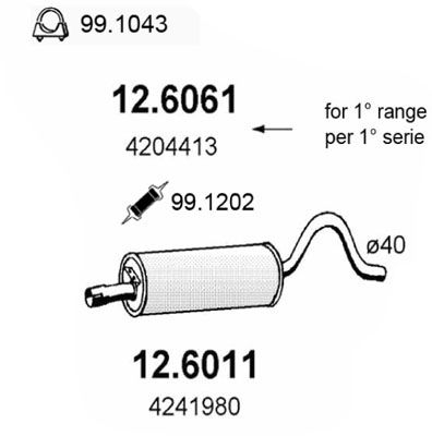 126011 ASSO Средний глушитель выхлопных газов