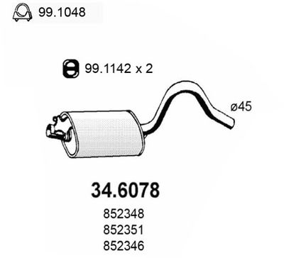 346078 ASSO Средний глушитель выхлопных газов