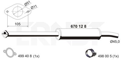 670128 ERNST Предглушитель выхлопных газов