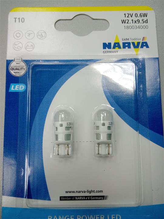 Лампа светодиодная Narva Range Power LED T10 12V W2,1x9,5d (2 шт.) (180034000) Narva 180034000