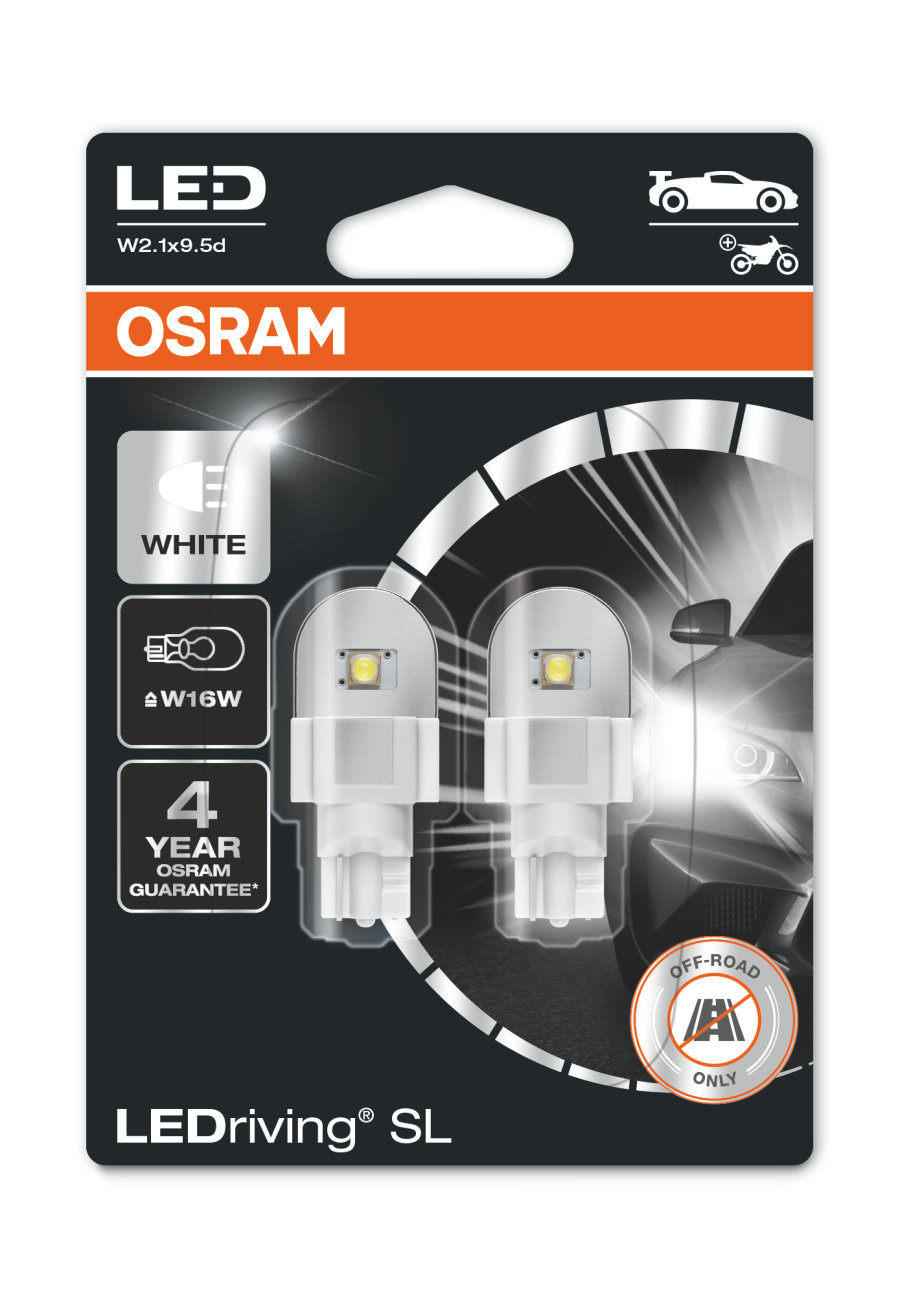 Комплект светодиодных ламп Osram 921DWP-02B 12V W16W 2,1W W2.1x9.5d LEDriving SL 2 шт