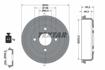 94015100 TEXTAR Тормозной барабан