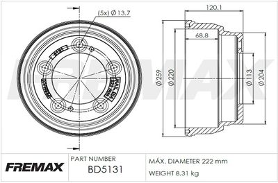 BD5131 FREMAX Тормозной барабан