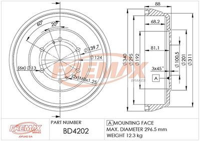 BD4202 FREMAX Тормозной барабан