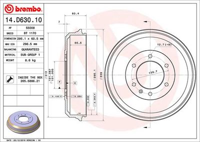 14D63010 BREMBO Тормозной барабан