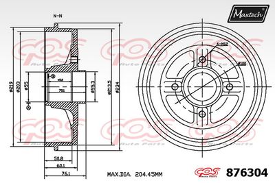 876304 MAXTECH Тормозной барабан